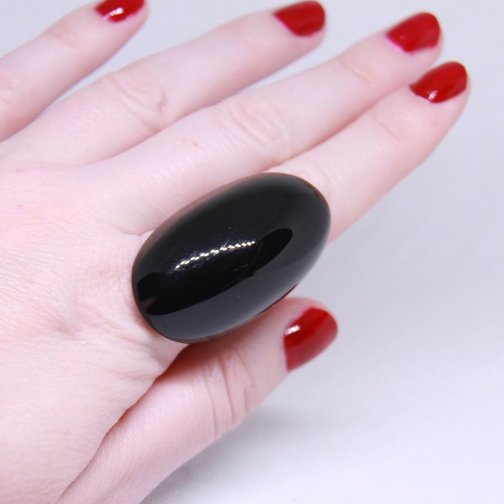 Black and Metal Ring with Adjustable Band Size 8